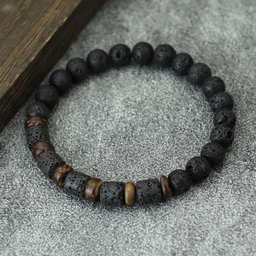 New mens wooden bracelet natural volcanic stone bracelet handmade prayer meditation yoga bracelet Pulsera Madera Hombre Joias W240913