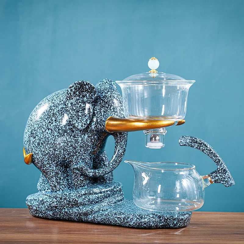 Heat resistant teapot with creative teapot base elephant shaped automatic teapot set Puer Oolong teapot and cup set X240913