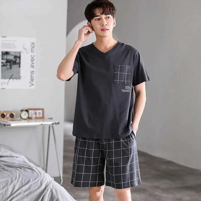 Dropshipping Pajama Set for Mens Cotten Pajamas Sleep Wear Big Size 3xl 4xl Pijamas Para Hombre Summer Cotton Shorts Sleepwear Y240913