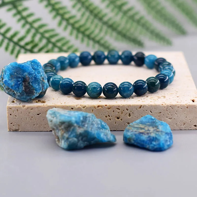 Original Reiki Blue Apatite Beads Bracelets Men Women Natural Stone Blood Circulation Stimulate Enthusiasm Health Care Jewelry 240906