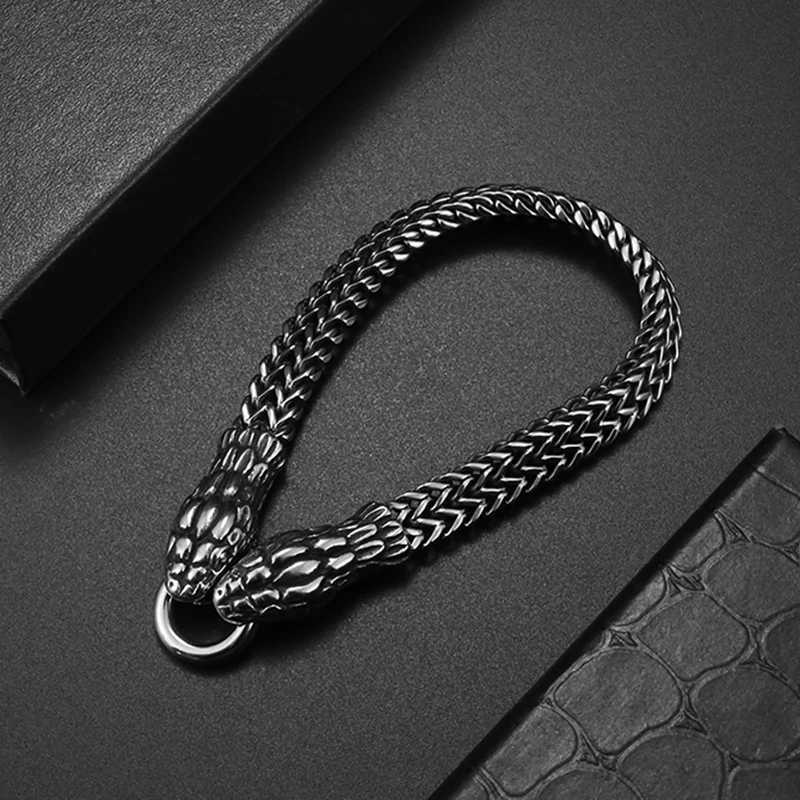 Punk Style Stainless Steel Zodiac Double-headed Dragon Snake Pendant Mens Bracelet Rock Hip Hop Locomotive Party JewelryX240913