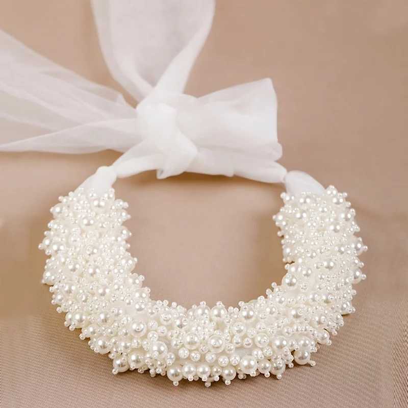 Handmade Pearl Thick Bead Headband For Women Anti Slip Patterned Fluffy Headband Bridal Wedding Hair Accessories GiftX240913