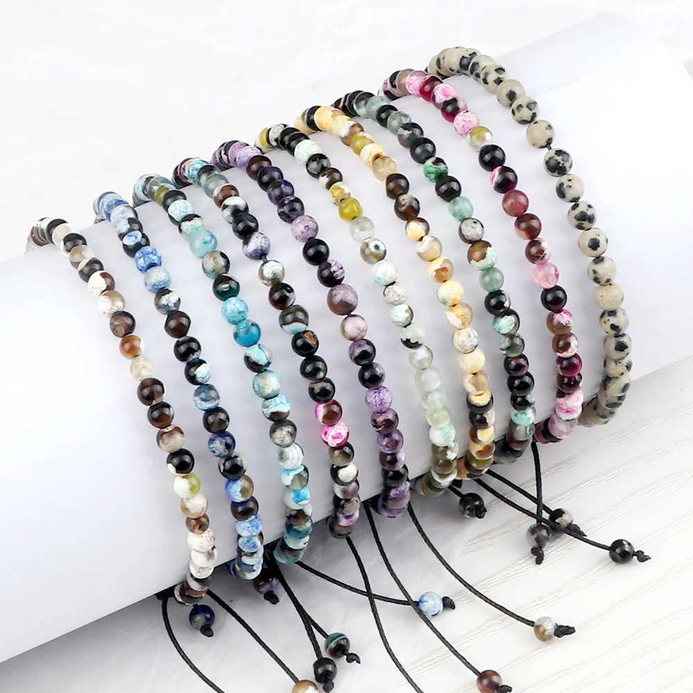 Adjustable 4mm Chakra Bead Bracelet Mini Natural Stone Agate Lava Tiger Eye Bracelet and Bracelet Womens Gift Jewelry W240913