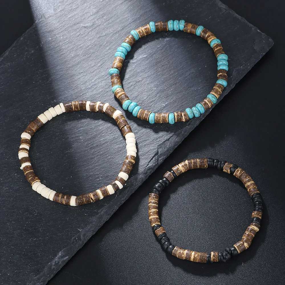 Coconut wood bead bracelet Eistic turquoise bead bracelet handmade stacked wooden elastic bracelet for men and women W240913