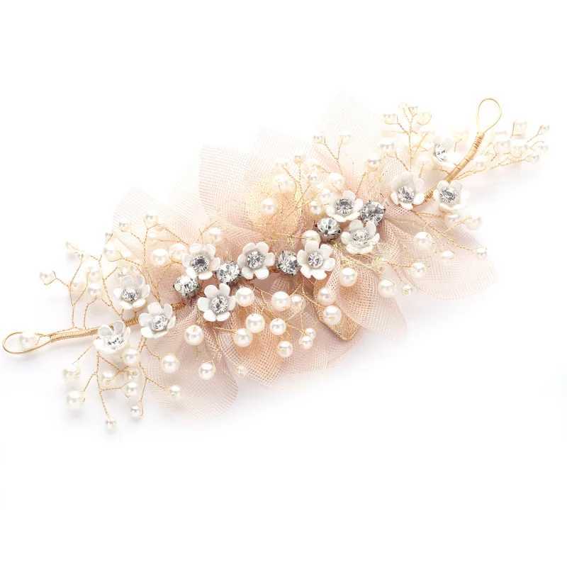 Beautiful Childrens Pearl Flower Hairpin Yellow Yarn Girl Wedding Jewelry Hair AccessoryX240913