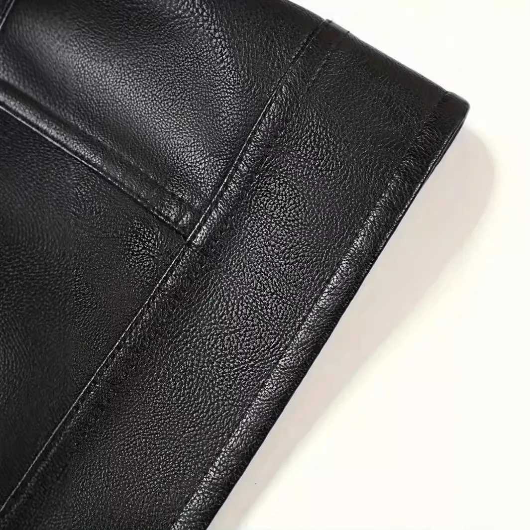 Motorcycle leather jacket mens multi pocket zipper stand collar slim fit spring and autumn high-quality mens leather jacketX240913