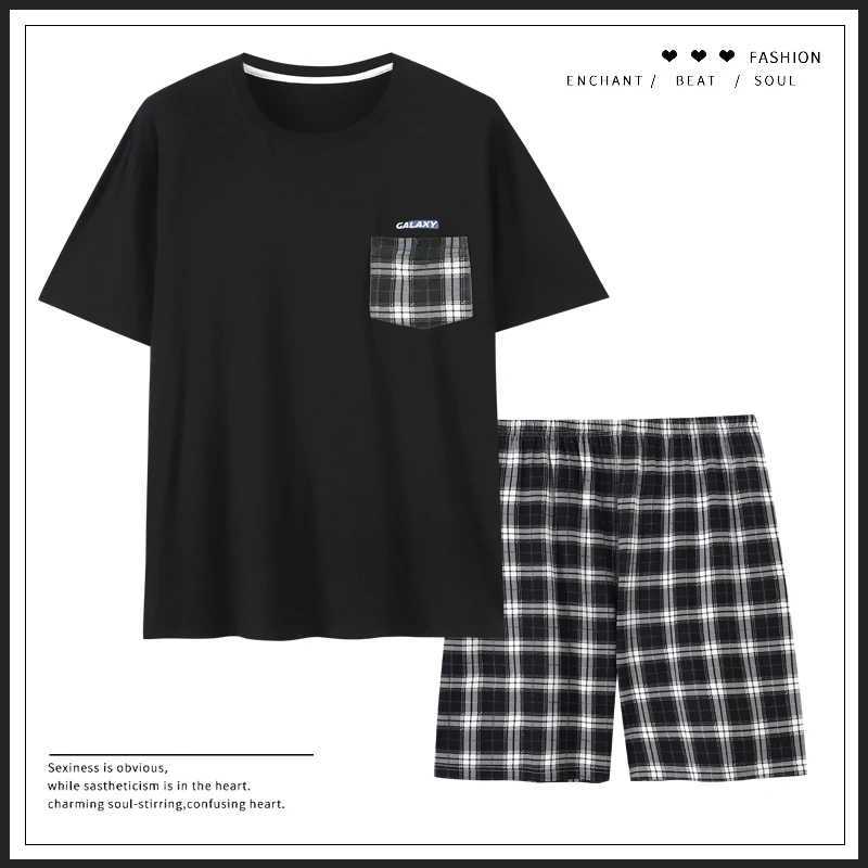 Summer Soft Modal Men Pajamas High Quality Plus Size L-3XL Plaid Print Sleep Tops Pajama Set Elastic Shorts Home Clothing Pjs Y240913