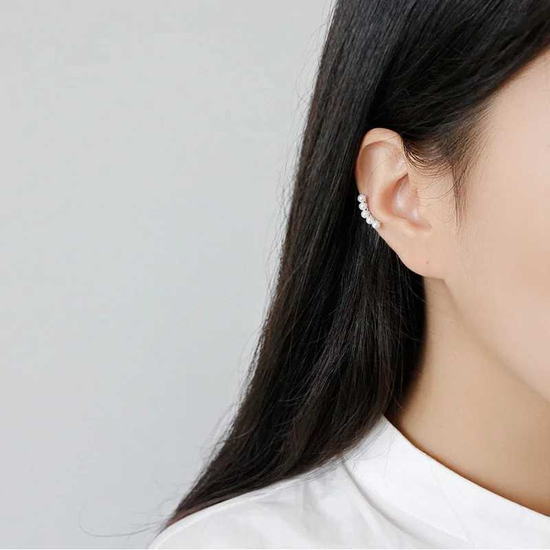 Korean S925 Sterling Silver Simple Geometric Lines Shell Beads Without Pierced Ear Clip Earrings Female JewelryX240913