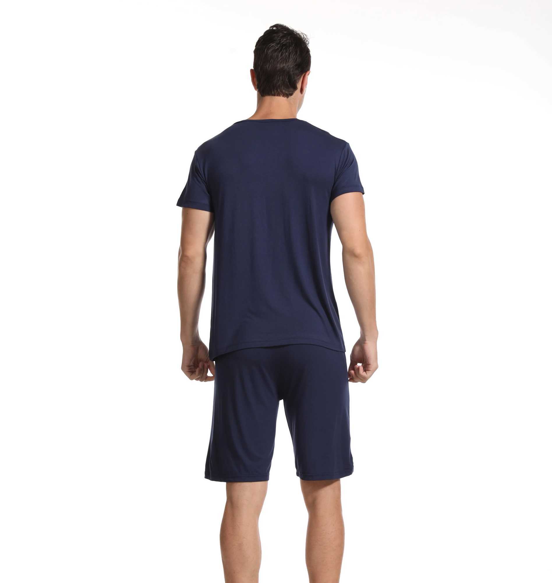 Mens 2-Piece Modal Mens Summer Homewear Suit V-Neck T-Shirt Thin Section Of The Fat Big Yards Short-Sleeved Shorts Pajamas Y240913