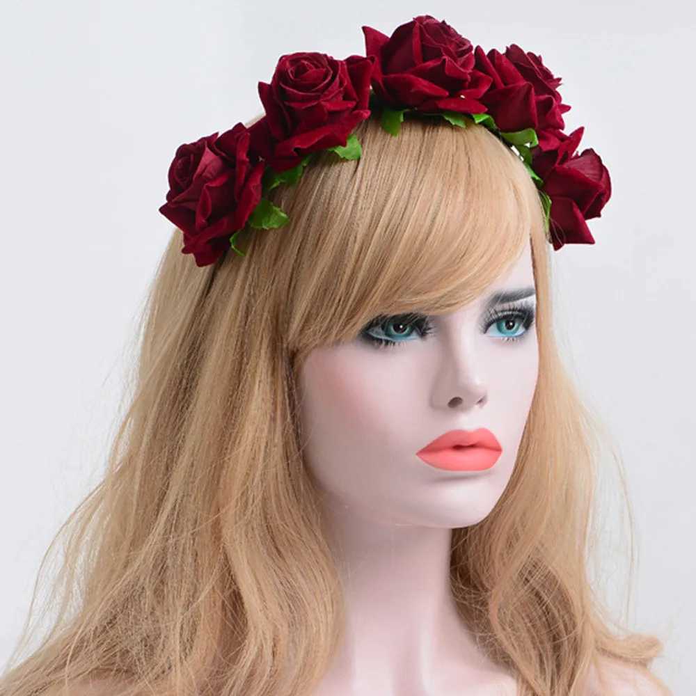 Headbands Halloween Red Rose Hair Band hairhoop Cosplay Costume Party Flannel Flowers Crown Headband Festival Garland Wedding Headpie H240913