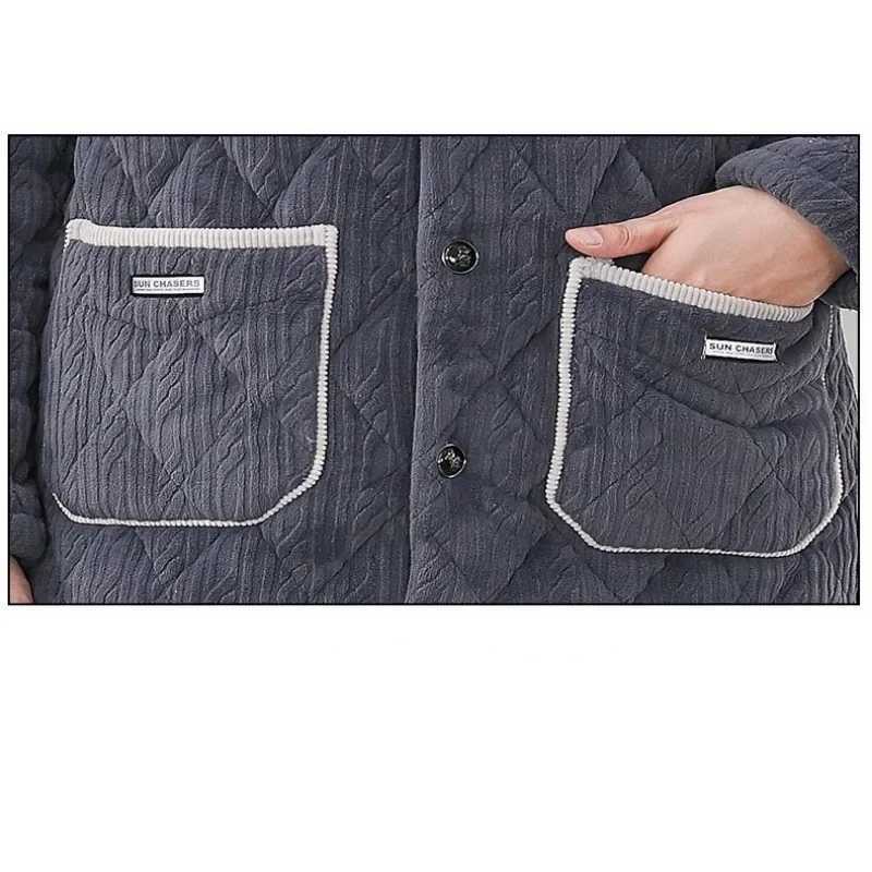 Men Pajamas Winter Three-layer Thickening Plus Velvet Coral Fleece Cotton Male Suit Flannel Warm Home Clothing Autumn Homewear Y240913