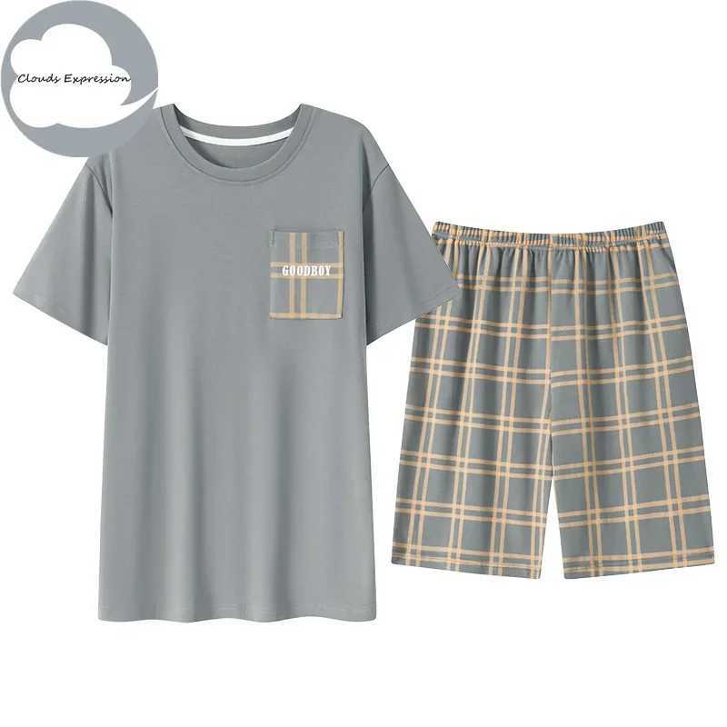 Summer Knitted PJ Mens Pyjamas Pajamas Casual Pjs Lounge Sets Masculine Sleepwear Nightwear Pijamas Plus 3XL Homewear Fashion Y240913