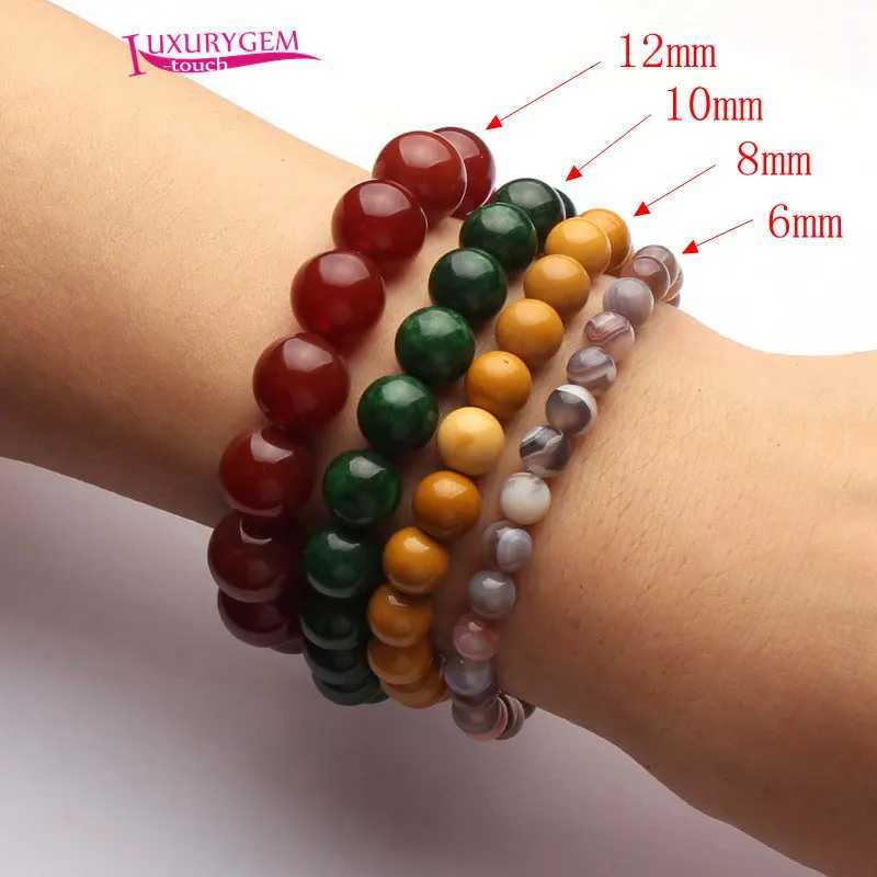 Handmade Bracelet Elastic Jewelry 6mm 8mm 10mm 12mm Natural Stone Smooth Round Beads 18-19cm 1Pcs SK172 W240913