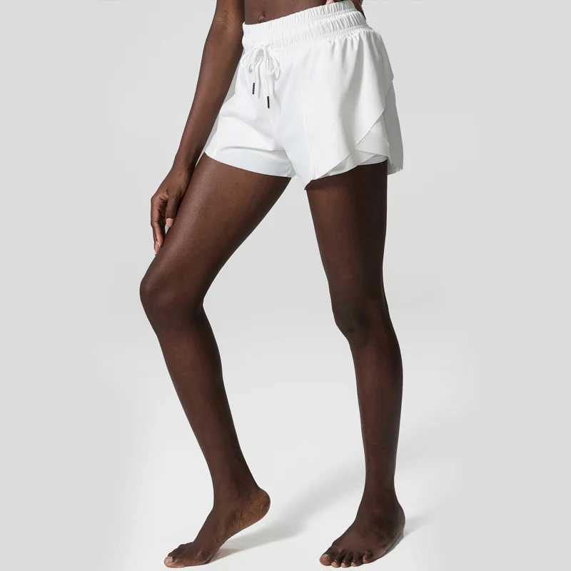Women Outdoor Running Shorts Solid Color Drawstring Loose 2 In 1 Workout Gym Shorts Female Breathable Quick Dry Sportswear M240912