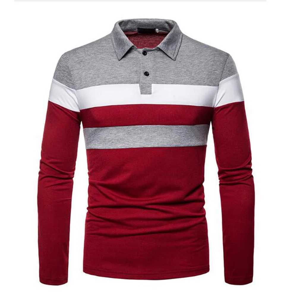 Mens long sleeved polo outdoor casual color matching fashionable top W240913