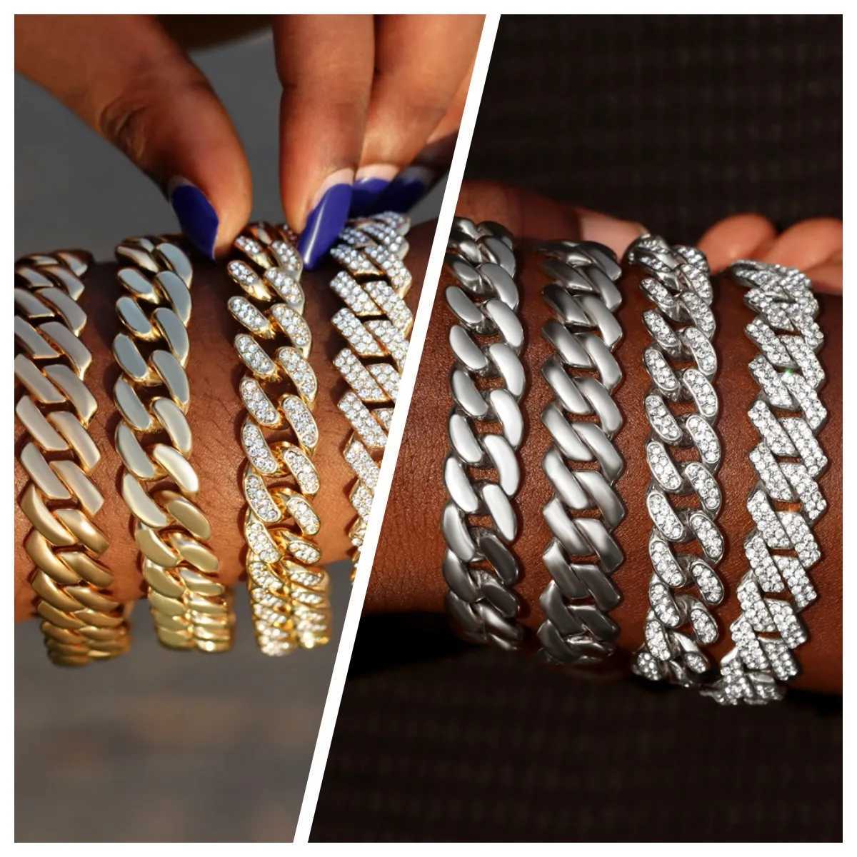 1Pcs Prong Miami Cuban Chain Bracelet Men Women Iced Out Rhinestone Paved Bracelets Hiphop Chain Jewelry Wholesale GiftX240913