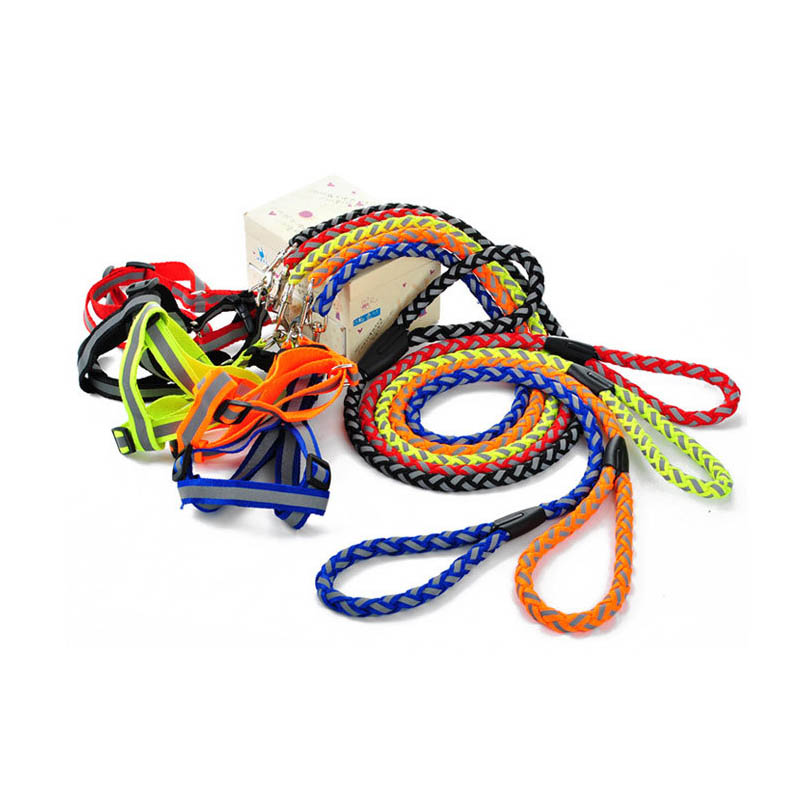 Reflective Pet Leash Collar Traction Harness Dog Chain Chest Strap Medium Small Dog Weave Rope Pet Traction Supplies
