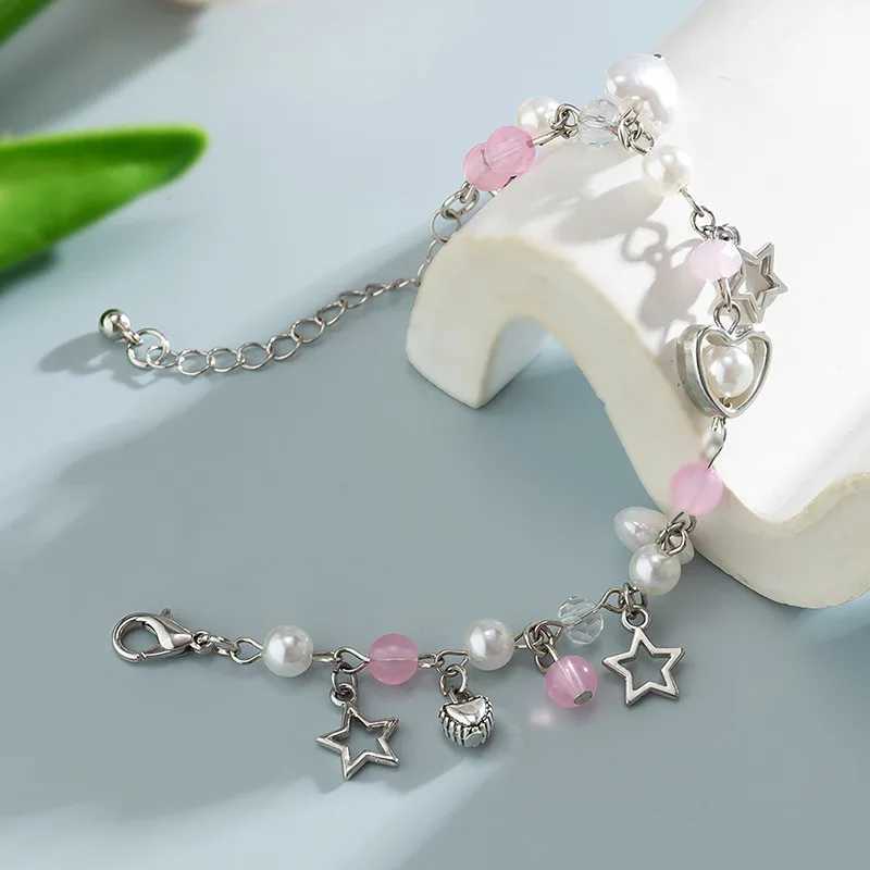 Punk Harajuku Metal Pentagram Bracelet Womens Retro Pearl Bead Bracelet Aesthetic Jewelry Y2K Accessories W240913