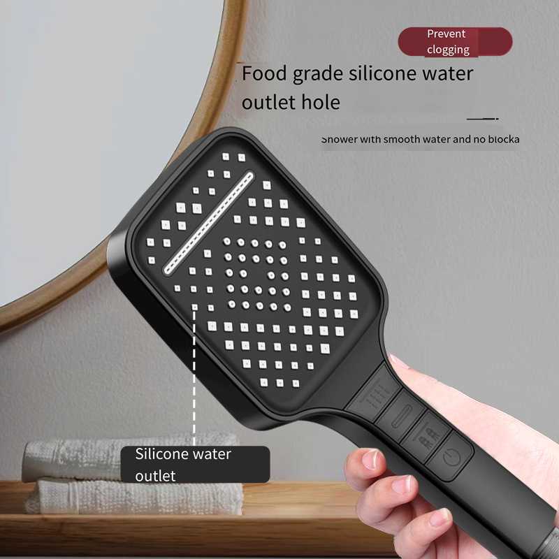 New Pura Big Panel 7 Modes Large Flow Shower Head High Pressure Water Saving Hose Rain Shower Faucet Bathroom Accessories SetCL240710