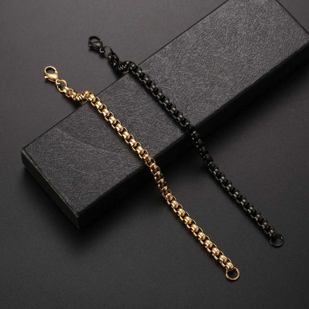 Wholesale Price 6MM Stainless Steel Plated Gold Black Square Pearl Chain Bracelet Fashion Jewelry For Men and Women 18/20cmX240913