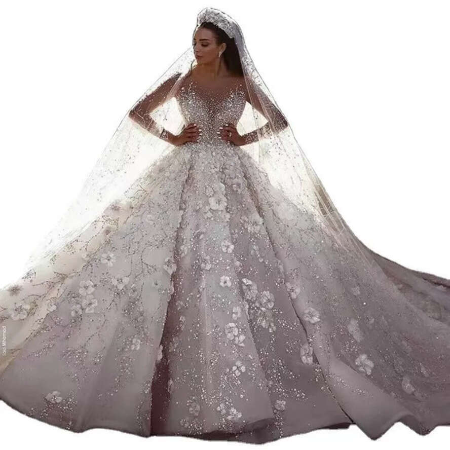 Size Wedding Plus 2023 Beading Bridal Gowns Long Sleeve Crystal Lace Appliqued Sequined Vestidos De Novia Arabic Aso Ebi Urious Beaded Wed Dresses