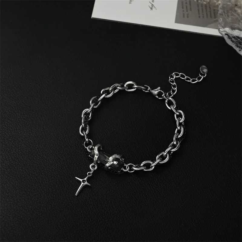 2024 Retro Black Zircon Star Bracelet For Women Men Trend Titanium Steel Punk Nk Chain Unisex Jewelry New Couple AccessoriesX240913