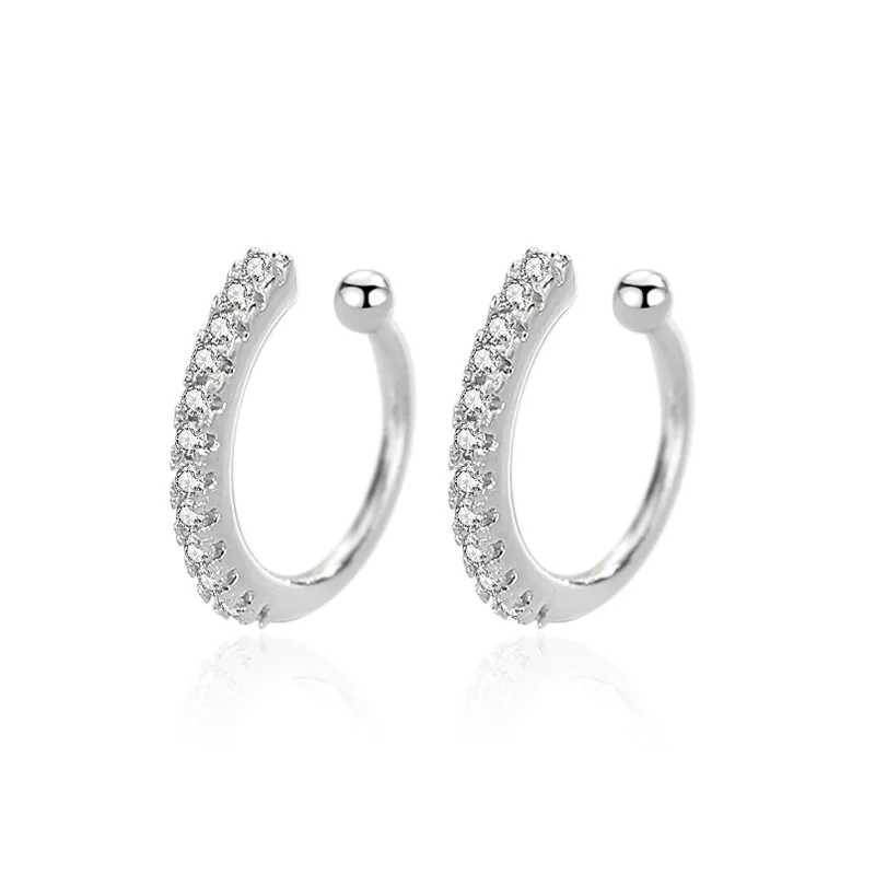 RYJU 925 Sterling Silver Shiny CZ Clip Earrings Ear Cuff for Women Without Piercing Earring Jewelry Minimalist AccessoriesX240913