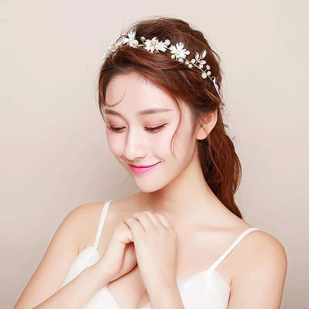 Sweet Flower Headband With Ribbon Wreath Wedding Party Ladies Girls Garlands Floral Crown Hairband Hair Accessories for Women MLX240913