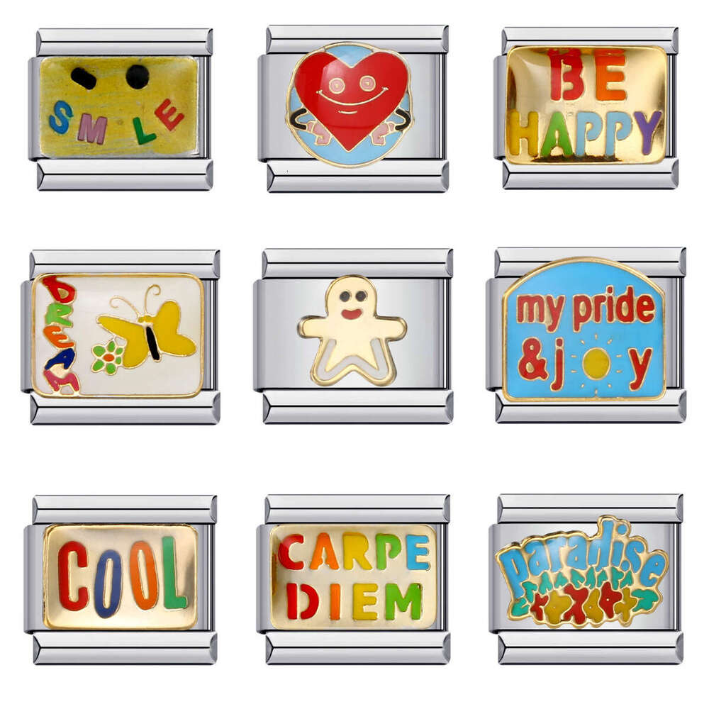 Good Mood Bead DIY Welding Enamel Bracelet Elastic Splicing Strap Chain Italian Charm Links Fit 9Mm Bracelet Jewelry DIY Making Gifts