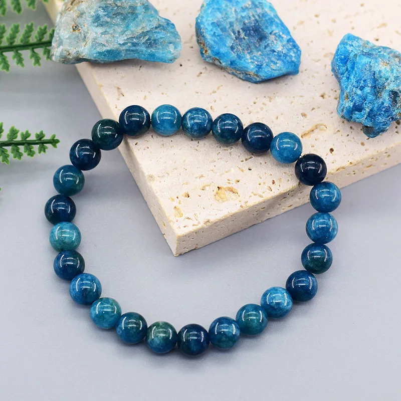 Original Reiki Blue Apatite Beads Bracelets Men Women Natural Stone Blood Circulation Stimulate Enthusiasm Health Care Jewelry 240906