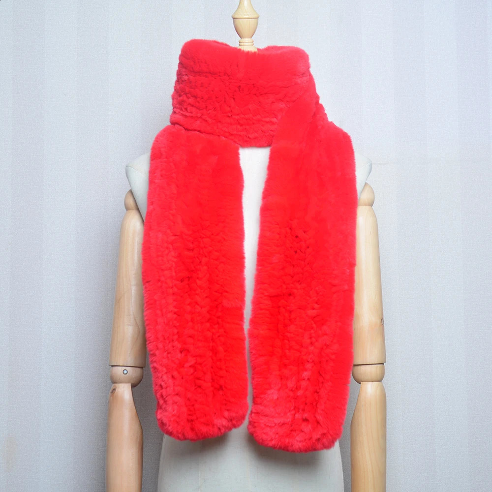 Long Style Lady Knit Real Genuine Rex Rabbit Fur Scarf Winter Knitted Rex Rabbit Fur Scarves Women Rex Rabbit Fur Neck Warmer 240910