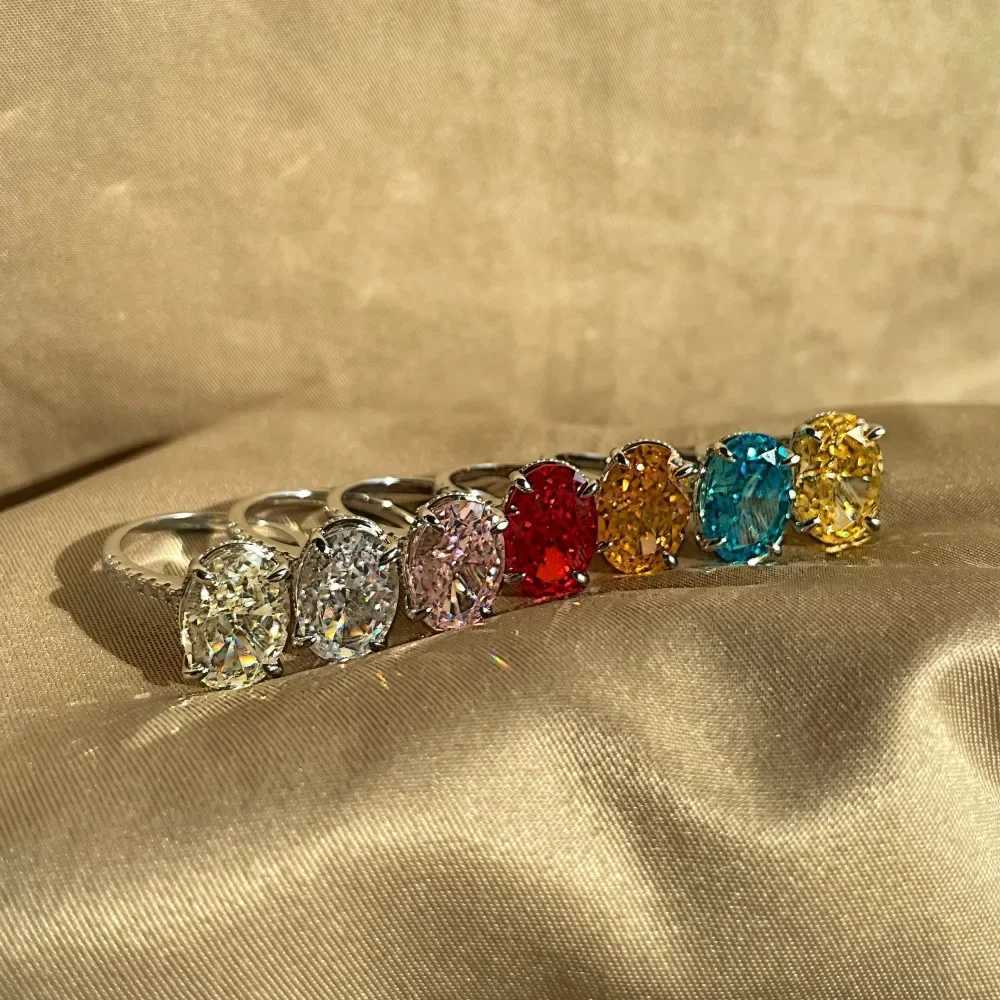 Band Rings Sparkling oval laboratory diamond ring 925 sterling silver engagement and wedding ring womens commitment party finger strap gift J240909