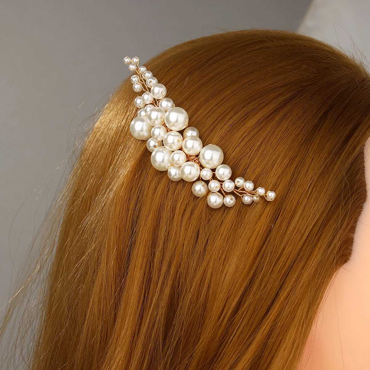 Elegant pearl wedding hair comb bridal side comb piece wedding hair ornament for women and girls(Gold)X240913