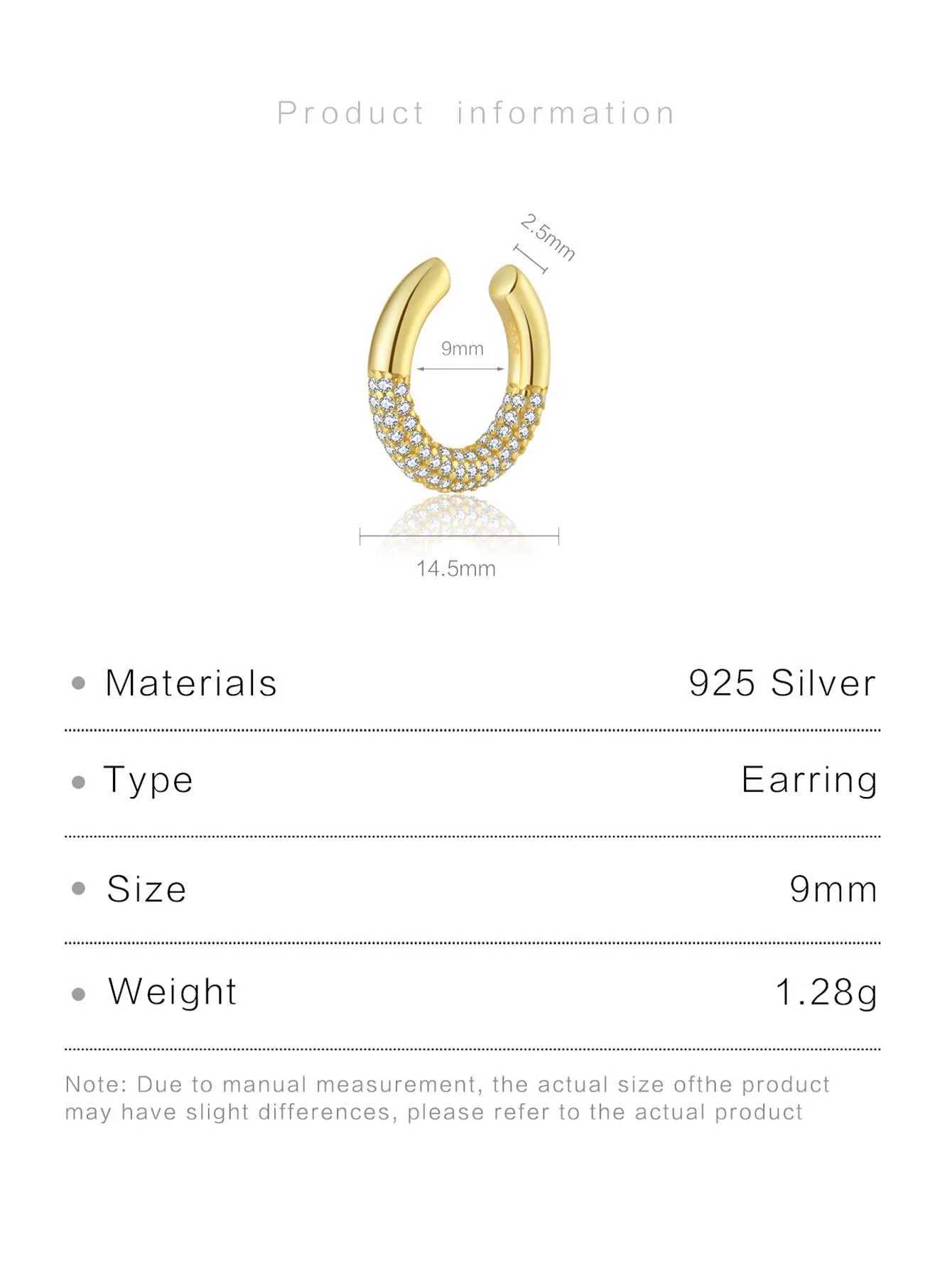 DPLAOPA 925 Sterling Silver Gold Lapse Gold Ear Cuff Piercing Clips CZ Without Piercing Clips Women Rock Punk JewelryX240913