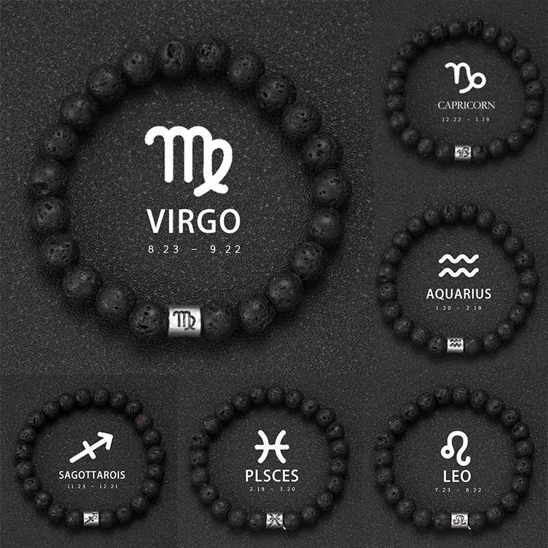Natural volcanic stone bracelet with 12 zodiac signs Virgo Capricorn Taurus Aquarius Cancer Aries Pisces Gemini Libra W240913