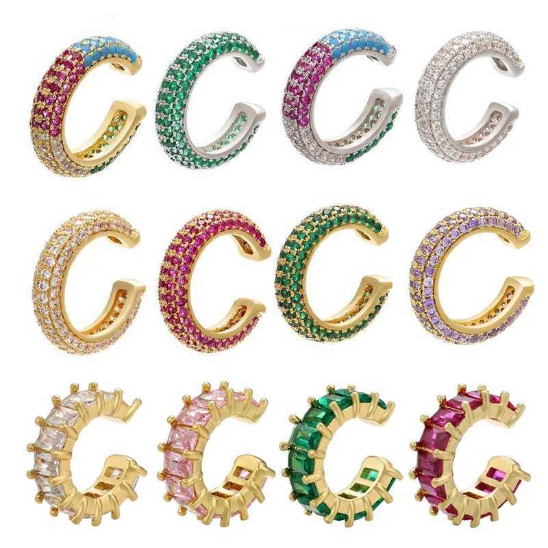 QMHJE 1 Piece Ear Clip on Earring Cuff Rainbow CZ Gold Silver Color Earing Jewelry Aretes Non Pierced Blue Black Clear ClippingX240913