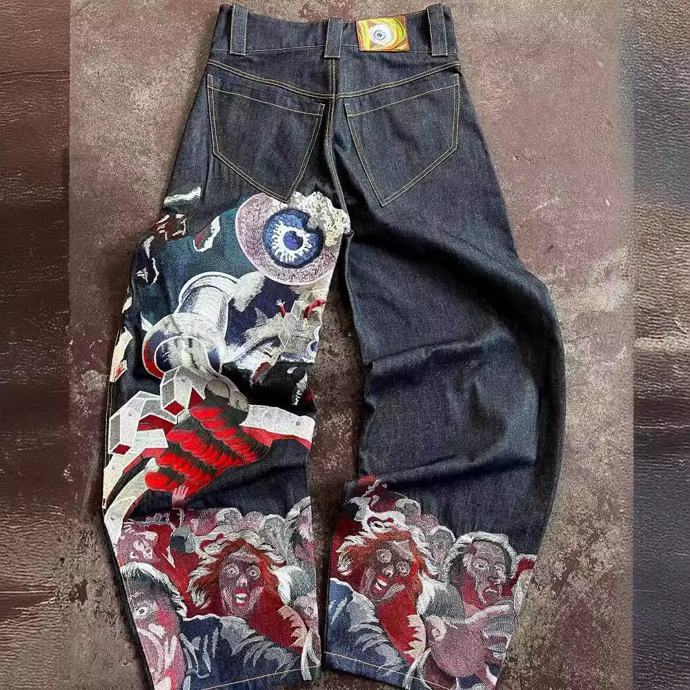 Men's Vintage Street Style Hip Hop Gothic Baggy Jeans Y2K Loose