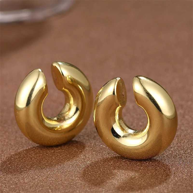 Punk Non Piercing Chunky Round Circle Clip Earring for Women Gold Plated C Shape Ear Cuff Stud Tube Thick Earclips Jewelry GiftsX240913