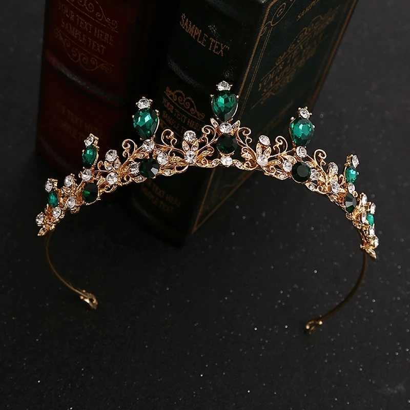 Blue Green Red Crystal Baroque Crown Headbands Princess Bridal Tiaras For Girls Diadem Women Wedding Hair AccessoriesX240913
