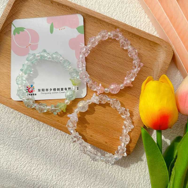 Ins Handmade Beaded Bracelet Cute Soft Cute Female Student Bracelet Transparent Colored Pentagonal Handmade Jewelry W240913