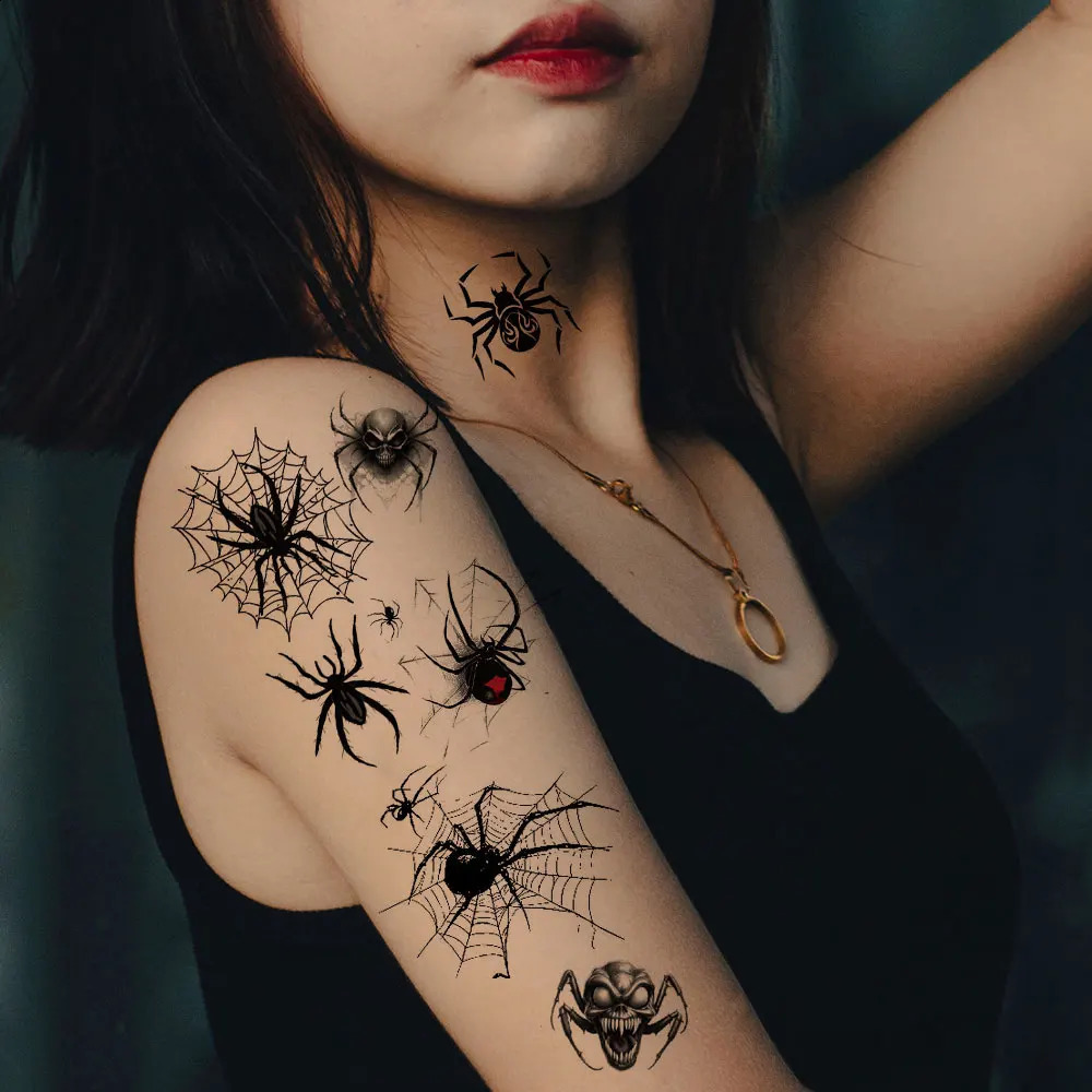 10pcs Spider Web Tattoo Stickers for Halloween Disposable Temporary Tattoos For Men Women Face Makeup Body Decr for Children 240910