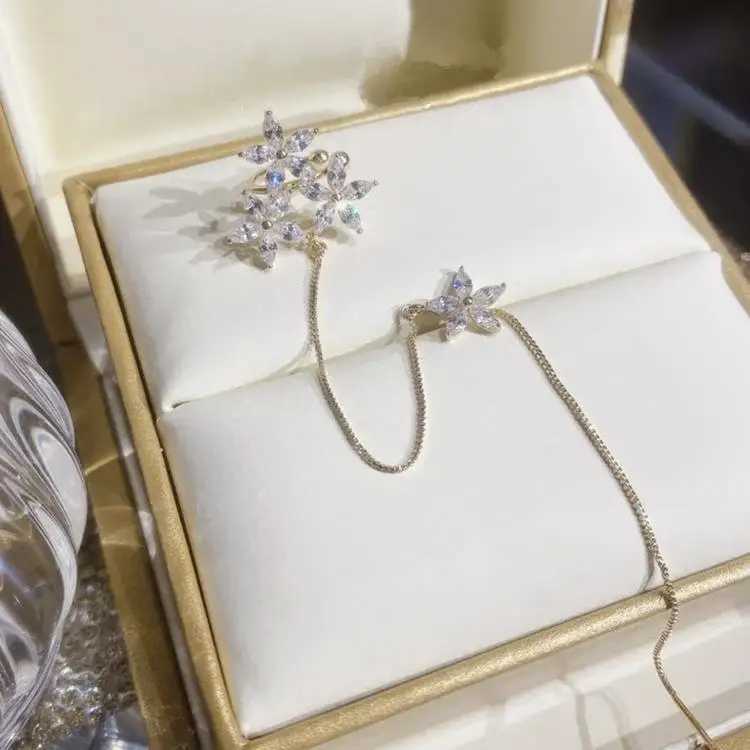 1pcs Retro Ear Bone Ear Clip Ear Thread Integrated Tassel Long Stud Temperament Flower 925 Silver Needle Clip Ear AccessoriesX240913