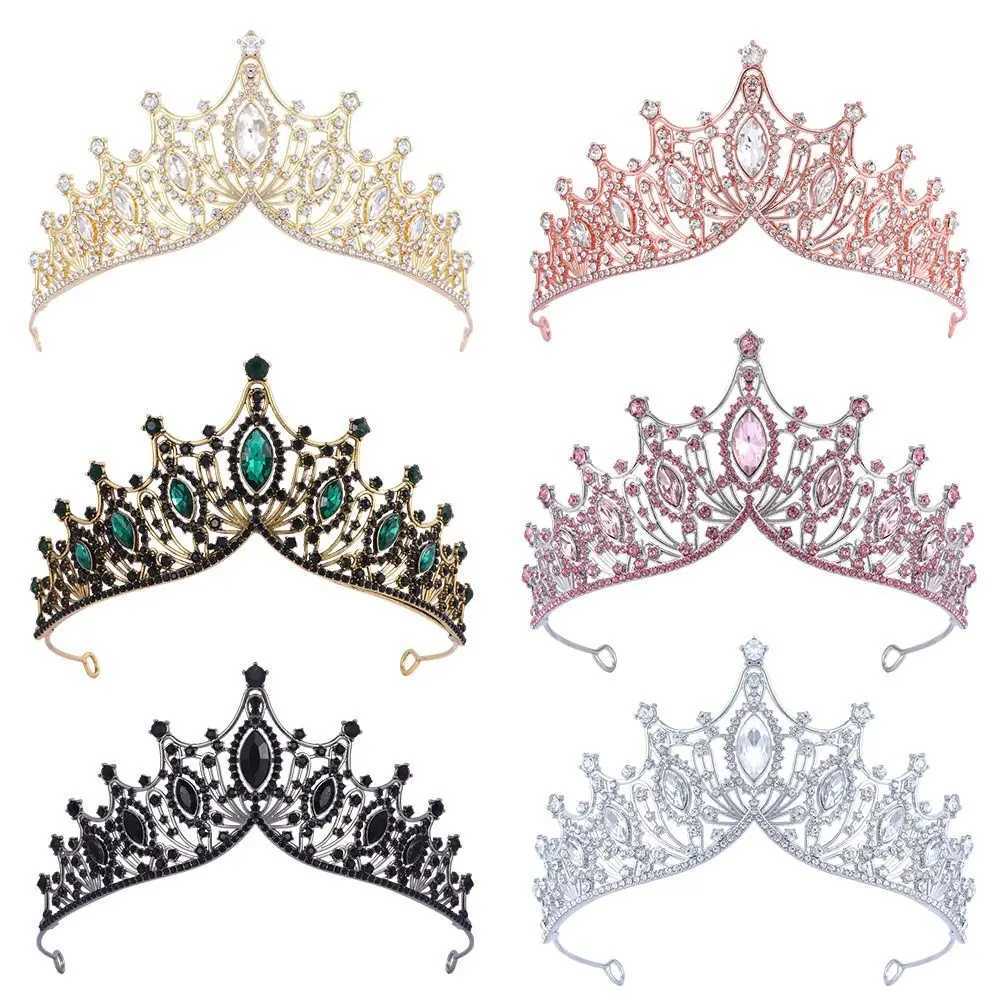 Metal Baroque Crown Temperament Hair Ornaments Shiny Princess Tiara Headwear Bridal Hair Tiara Rhinestone Crown BridalX240913