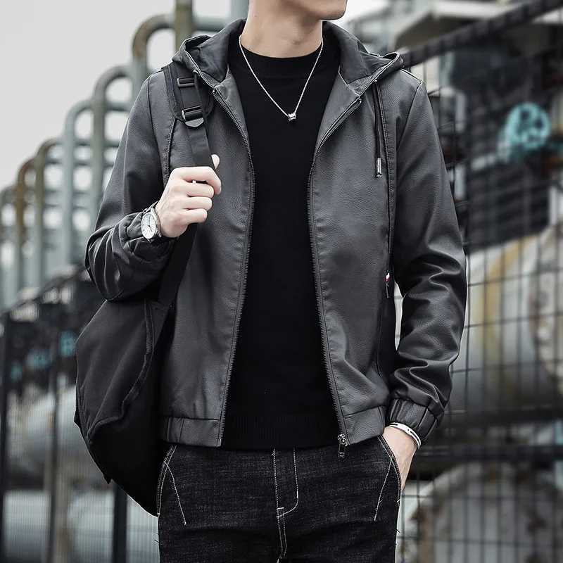 New Fashion Mens Hoodie Leather Jackets Autumn Casual Clothing Jacket Biker Motorcycle Coats Windproof Warm Leather Siz S-4XLX240913