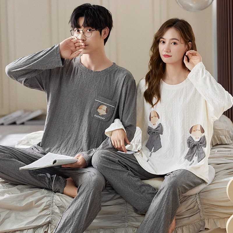 Korean Men Pijamas Set Cotton Women Pajamas Set Autumn Sleepwear Casual Loungewear hombre Mujer Home Clothing Pyjamas Suit Y240913