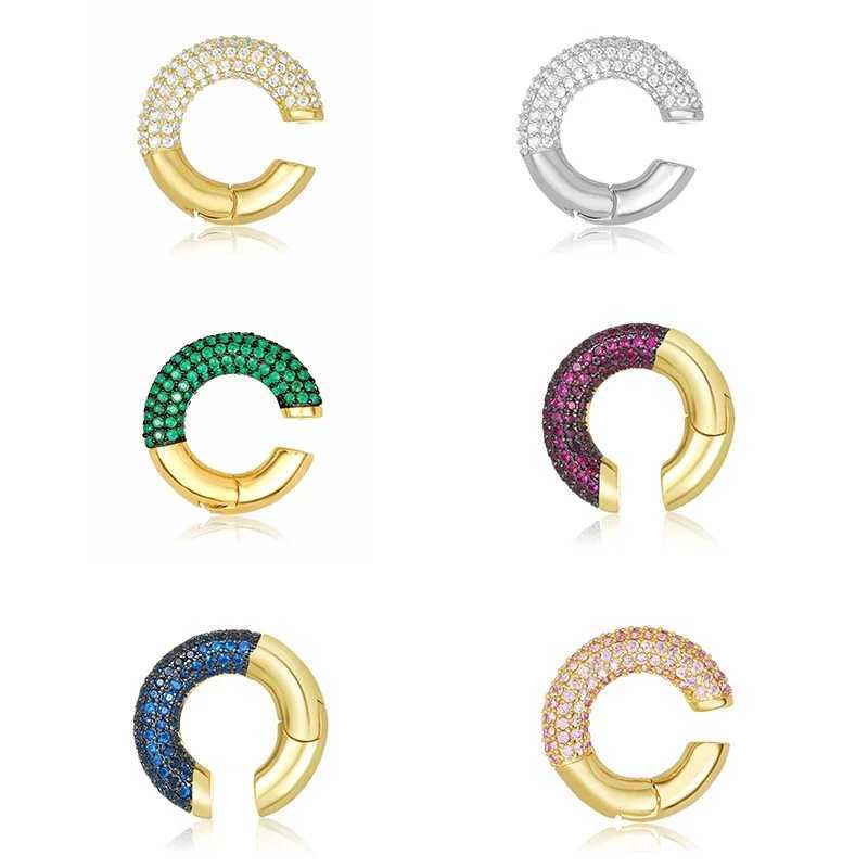 Aide 1PC Glod Color Full Zircon Pave Ear Cuffs No Piercing C Shape Chunky Thick Clip Earrings Colored Crystal JewelryX240913
