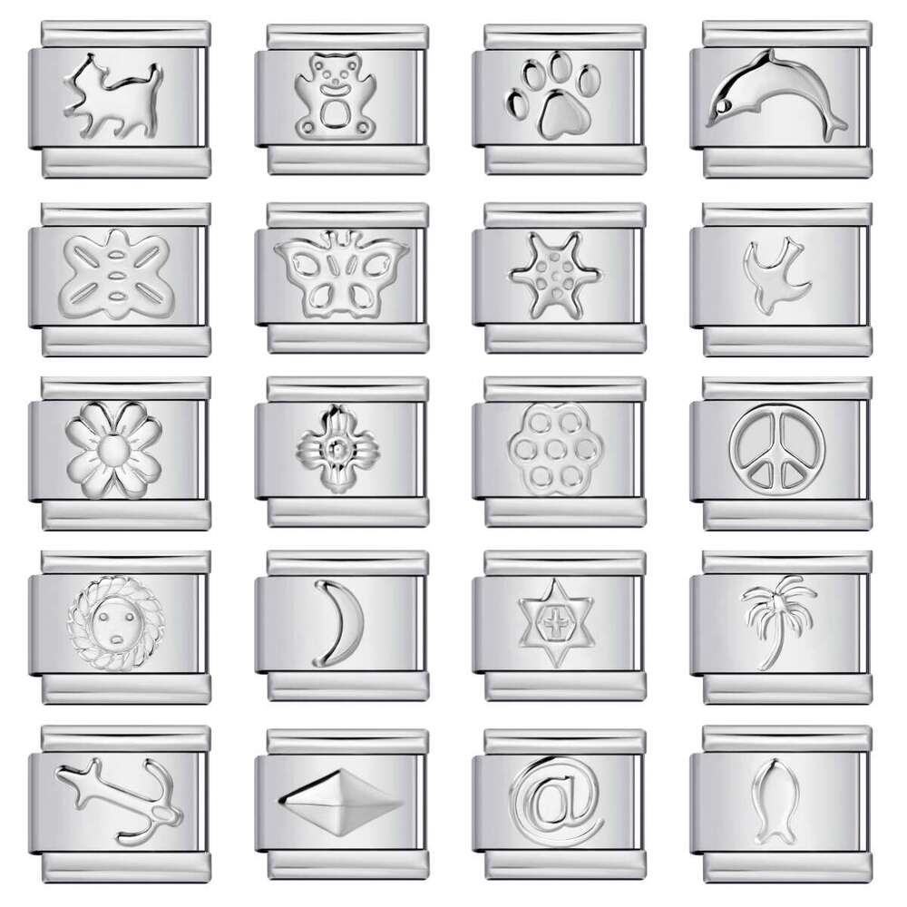 Titanium Convex Sier Stamping Pattern DIY Bead Bracelet Italian Charm Links Stainless Steel Fit 9Mm Jewelry Making Gifts