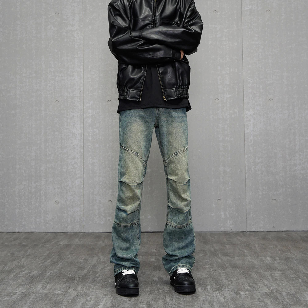 Jeans for Men Streetwear Blue Vintage Casual Fashion Y2k Style Street Slim Distressed Original er Fit Stacked Denim Pants 240912