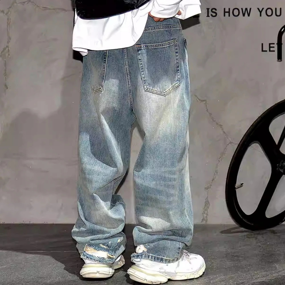 American Streetwear High Quality Baggy Jeans Mens Clothing Korean Fashion Denim Pants Hip Hop Stacked Jeans Vintage Trousers 240912
