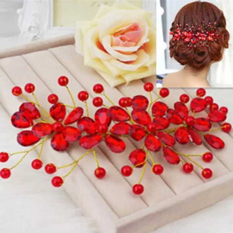 Womens Red Flower Wedding Bridal Party Accessary Handmade Hair Pin Clip JewelryX240913